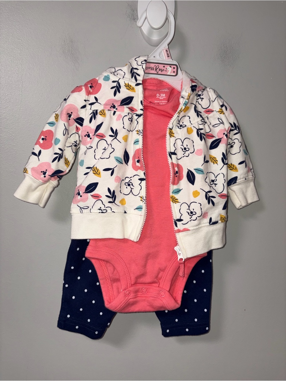 Simple Joys by Carters 3 Piece Jacket Set Floral Polka Dots Girls 0-3M
